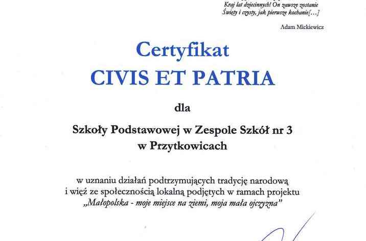 Certyfikat CIVIS ET PATRIA